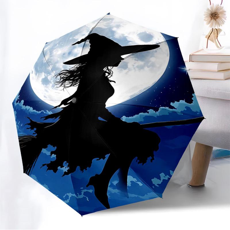 1PC Moon Witch Automatic Folding Umbrella - Compact 8-Rib Design, Durable Plastic & Iron, Lightweight for Outdoor Daily Use, Festive Gift056