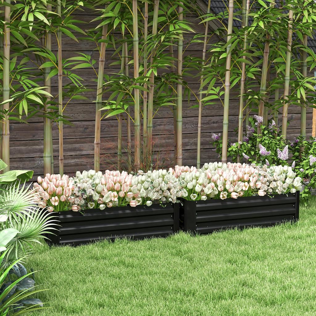 Set of 2 Garden Raised Beds Dim. 100L x 50W x 30H cm - Corrugated Steel Sheet Black