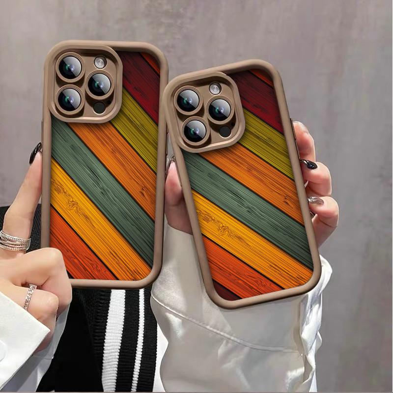 Rainbow Wooden Colorful Printed Fashion Case Flexible Soft Silicone TPU Shell Full Back Cover for iPhone Samsung
