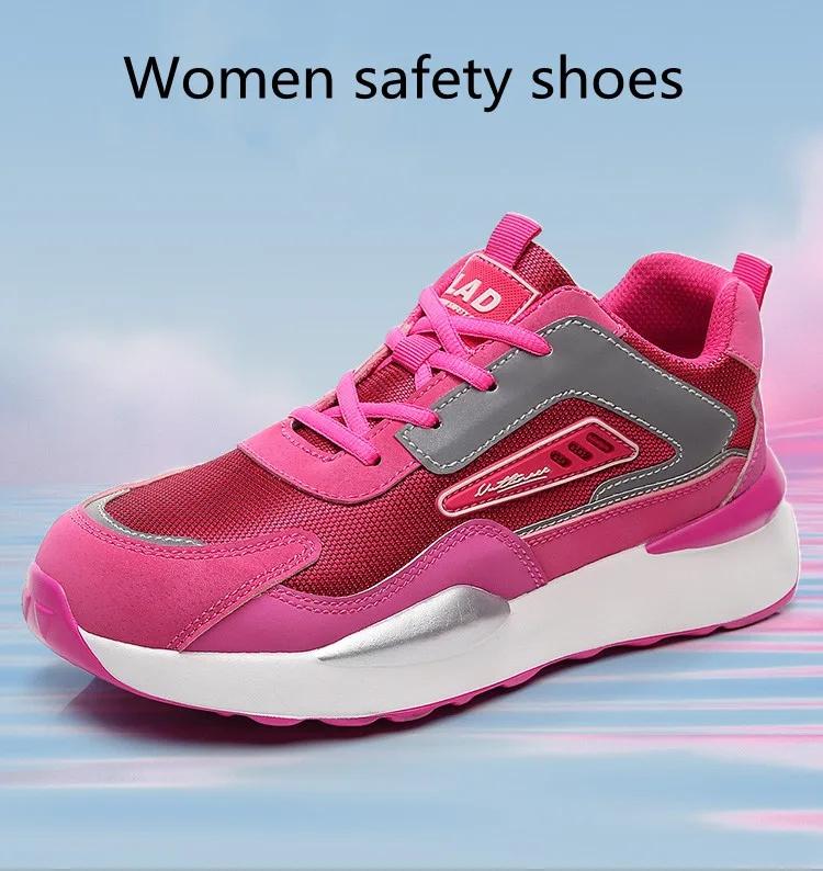 Fashion Pink Safety Shoes Women Steel Toe Shoes Breathable Work Shoes Sneakers Lightweight Non-slip Safety Work Protective Sneakers