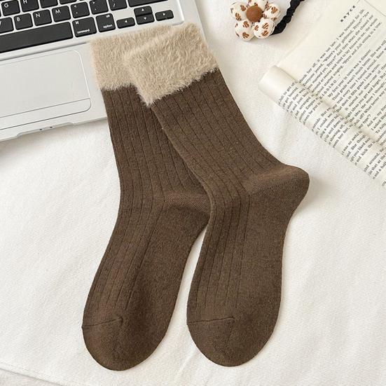 Yousheng Women Color-Block Boot Socks Thick Warm Casual Socks with Fuzzy Cuffs Winter Crew Socks for Daily Errands Sports Home Lounging