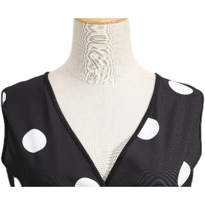 Z Women's V-Neck Polka Dot Sleeveless Tie-Waist Retro Summer Swing Dress