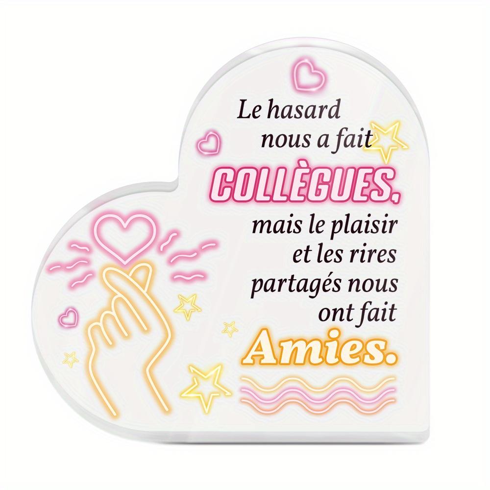 

French Heart-Shaped Acrylic Sign with Inspirational Quote - Colorful Hearts, Stars & Hand Design, Contemporary Desktop Decor for Home Office 10*10cm
