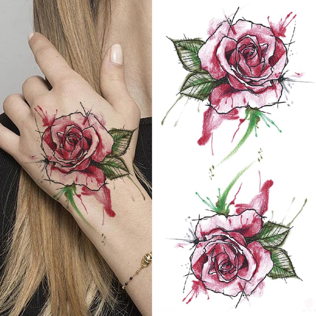 Realistische Nep Pioenroos Tijdelijke Tatoeages Voor Vrouwen Meisje Zwarte Roos Olifant Bloemen Tatoeage Sticker Tijger Anemoon Tatoeages Halfmouw