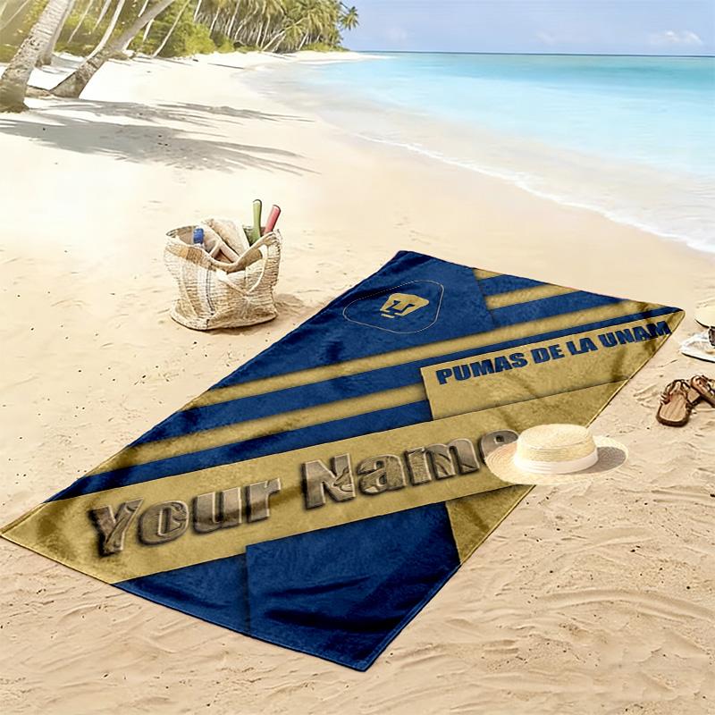 Name Custom UNAM Pumas Print Beach Towel, Large Soft Quick Dry Towel for Beach Camping Swimming
