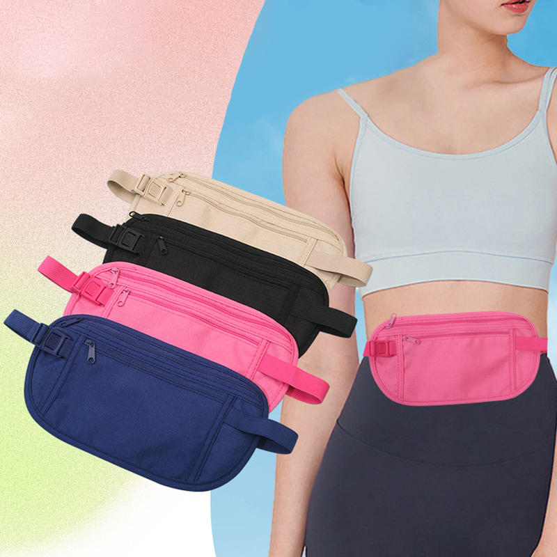 Belt Bag Hidden Security Wallet Black Zippered Waist Security Pouch Unisex Travel Waist Pouch Passport Money Bag