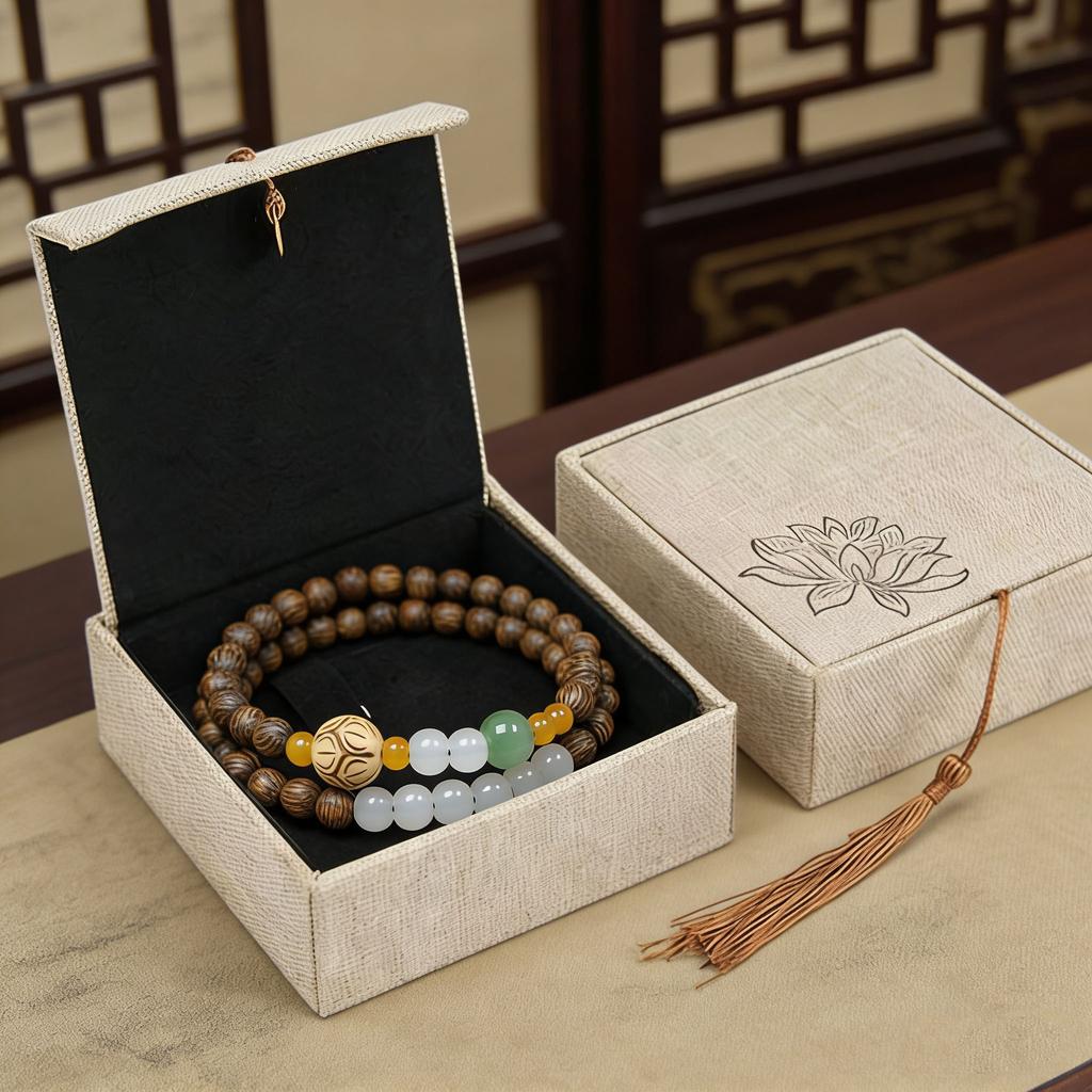 Natural Wood Double Strand Beaded Bracelet, Handmade Ethnic Jewelry for Men Women