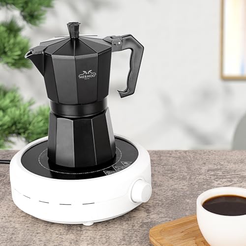 MERMOO YILAN Stovetop Espresso Maker, 6 Cups, 300ml, Black, Aluminum, Moka Pot, Outdoor Coffee Maker, Espresso Machine
