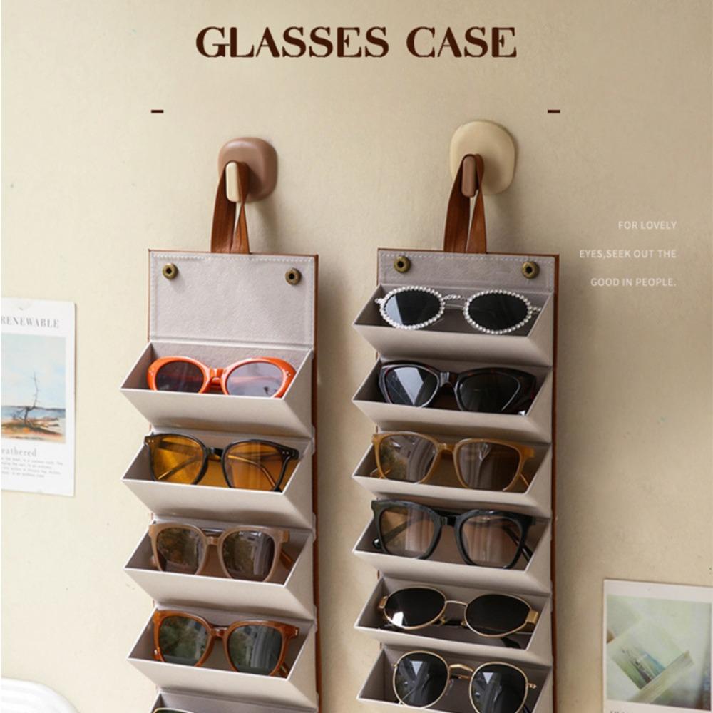 Glasses Storage Box, Sunglasses Holder, Sunglasses Storage Bag, Pressure Resistant, Multi Grid, Folding, Storage Rack