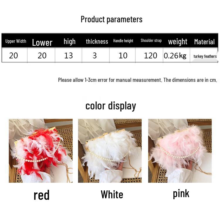 Korean Style Women's Evening Bag: Turkey Feather Crossbody with Pearl Chain and Ostrich Feather Clasp