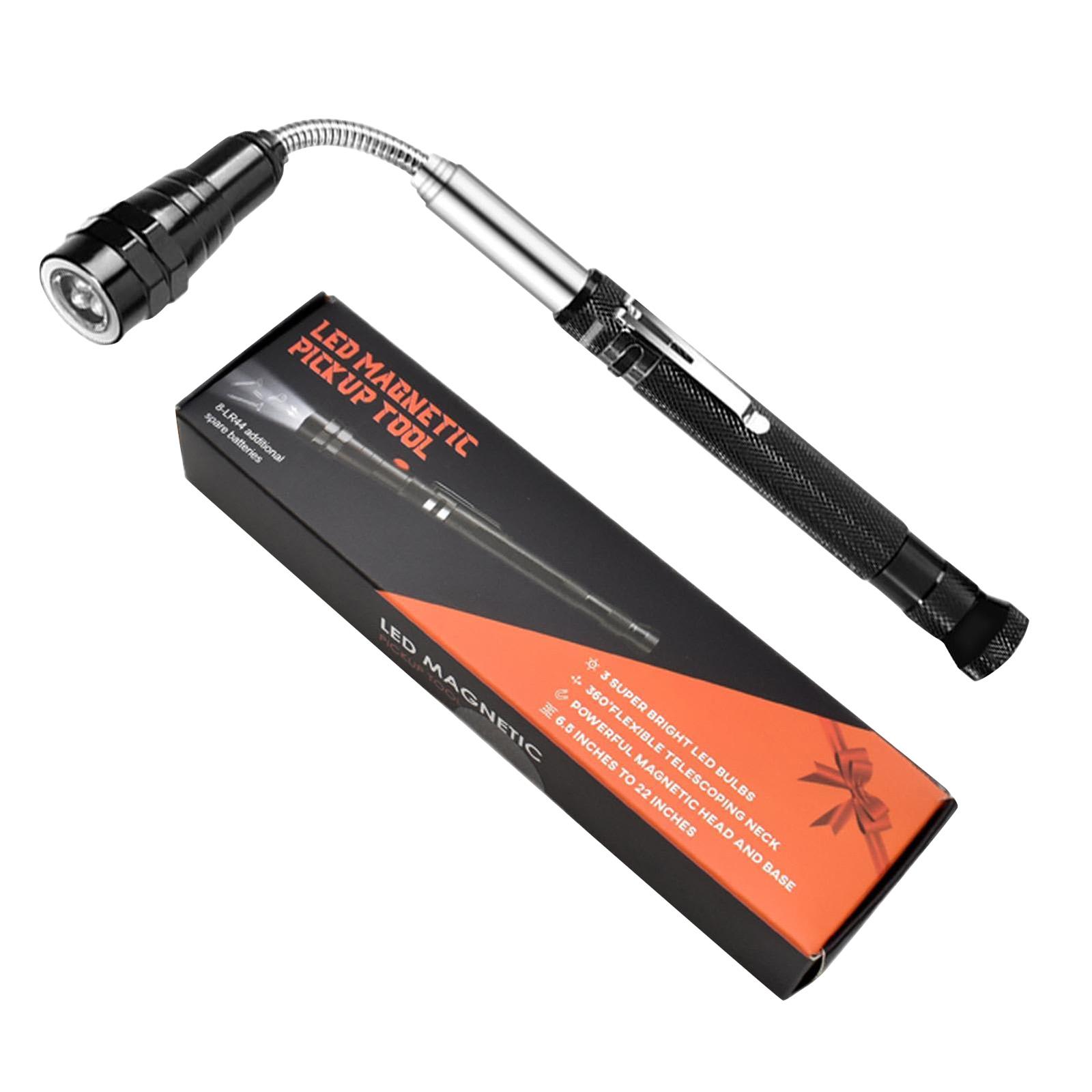 

A Magnetic Pickup Tool With A Retractable Magnet, LED Flashlight, And Retractable Neckpiece—a Perfect Gift For Men, Fathers, Husbands, And Mechanics. One Size