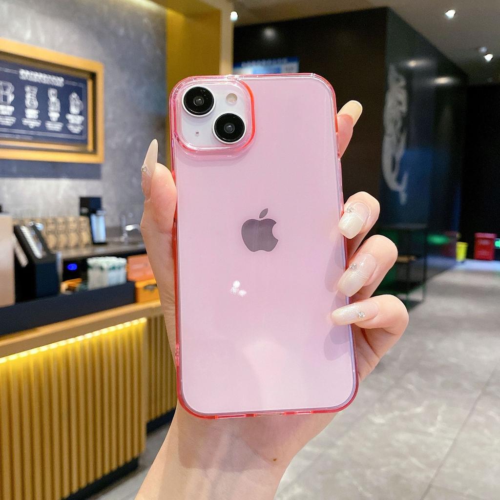 Applicable To IPhone 16 Large Hole High transparent Mobile Phone Case Apple 14 ProMax Transparent Candy Color Soft Shell Small Fresh 15