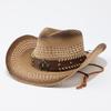 Western Cowboy Straw Hat Hollow Breathable European and American Jazz Hat Outdoor Sunscreen Sun Hat Panama Beach Hat
