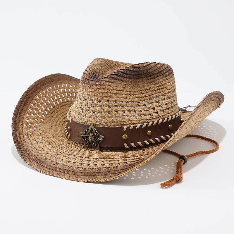 Western Cowboy Straw Hat Hollow Breathable European and American Jazz Hat Outdoor Sunscreen Sun Hat Panama Beach Hat