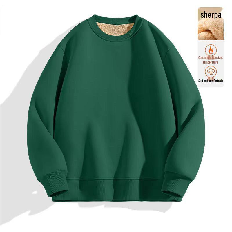 Men's Thick Lambswool Velvet Hoodie - Warm Round Neck Top for Autumn/Winter 2025