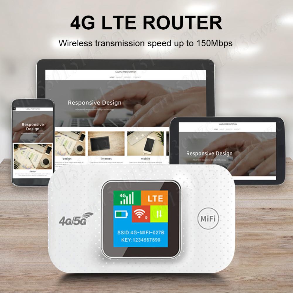 4G LTE Wireless Router Modem w/SIM Card Slots 150Mbps Pocket WiFi Mobile Hotspot Support 8 To 10 Users For Travel/Cars/Home Use