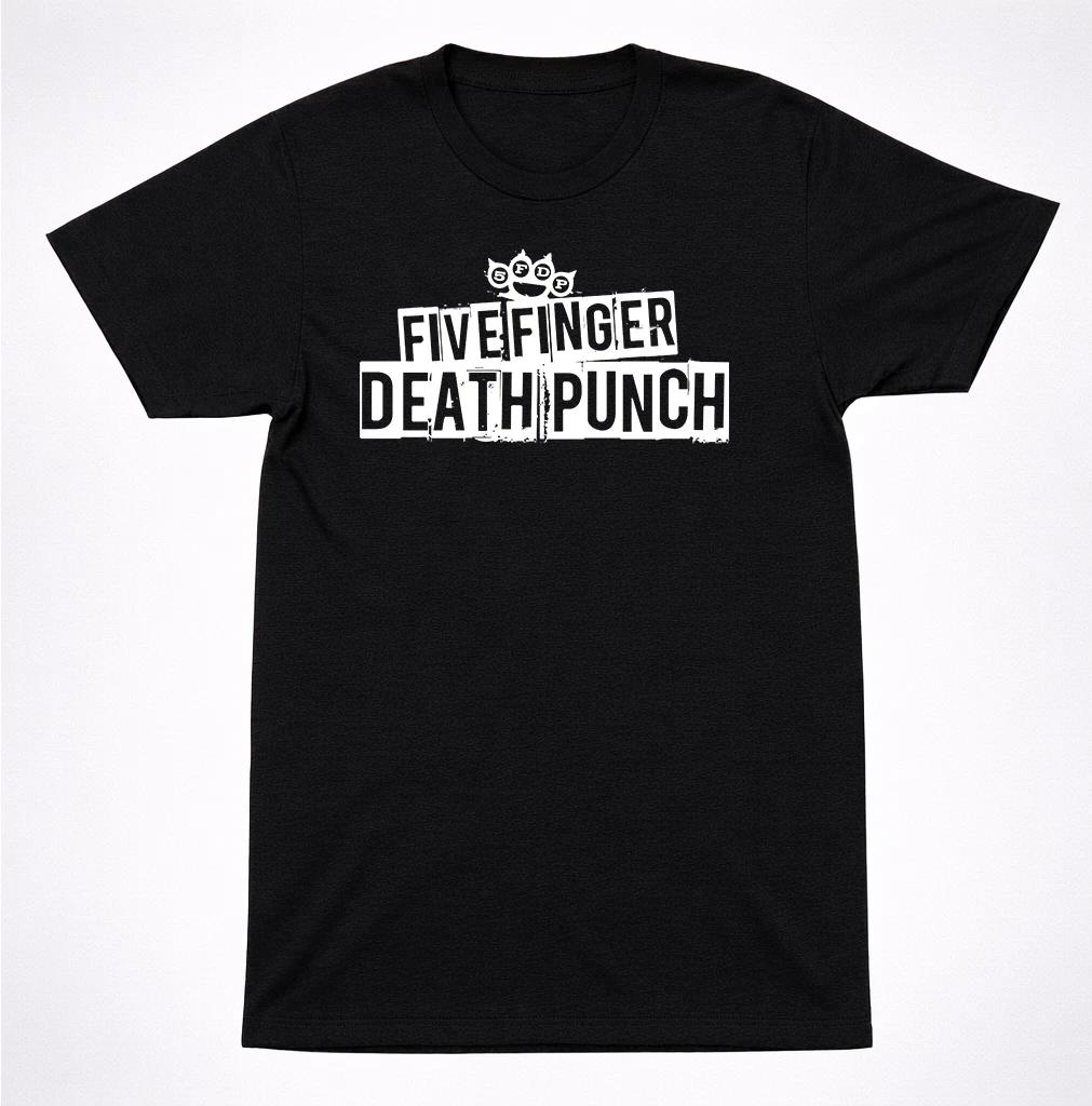 Five Finger Death Punch Text Logo Shirt Heavy Metal Band Black Tee 4XL