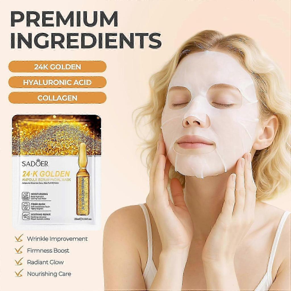 Vitamin C Hyaluronic Acid Face Mask, Anti-Wrinkle Real Deep Hydration, 24K Golden Moisturiser Overnight Sheet Masks, Natural Soothing Face Mask Treatm