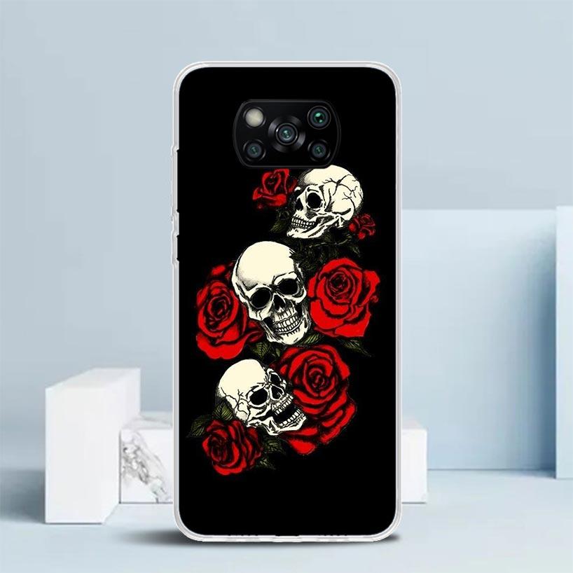 Human Skeleton Red Rose Phone Case For Xiaomi Poco F7 Ultra X5 X6 X7 Pro M7 Redmi 15C 15 13C 13 12C 12 10C 10 10A 9 9C 9A 9T Cov