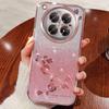 Phone Case For Infinix Zero 40 5G/4G, Flash Pink Flower Transparent Shock Protection Luxury Diamond Shining Protective Cover