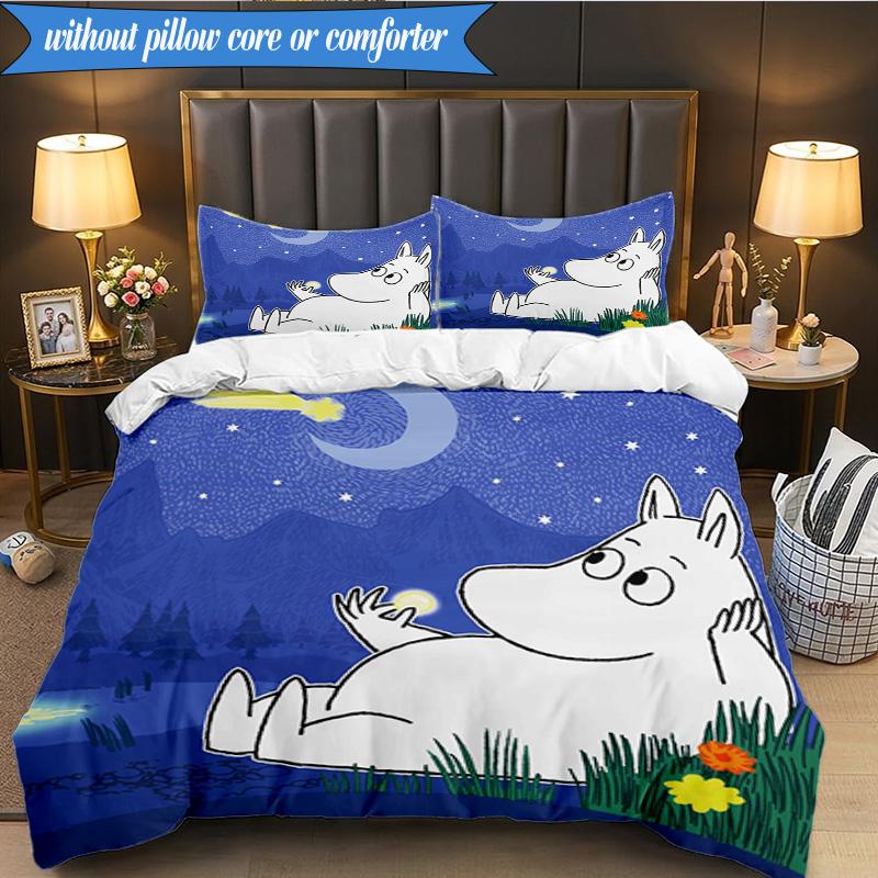 3PCS Moo-min Family Celebration Bedding Set,Including 1pc Duvet Cover And 2pcs Pillowcases Perfect for Bedroom, Dormitory, Fan Christmas Gift