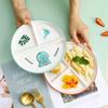 Divider Plate Ceramic Dish Serving Platter Children's Tableware Cartoon Ceramic Grid Plate for One Person Breakfast Plate Bowl