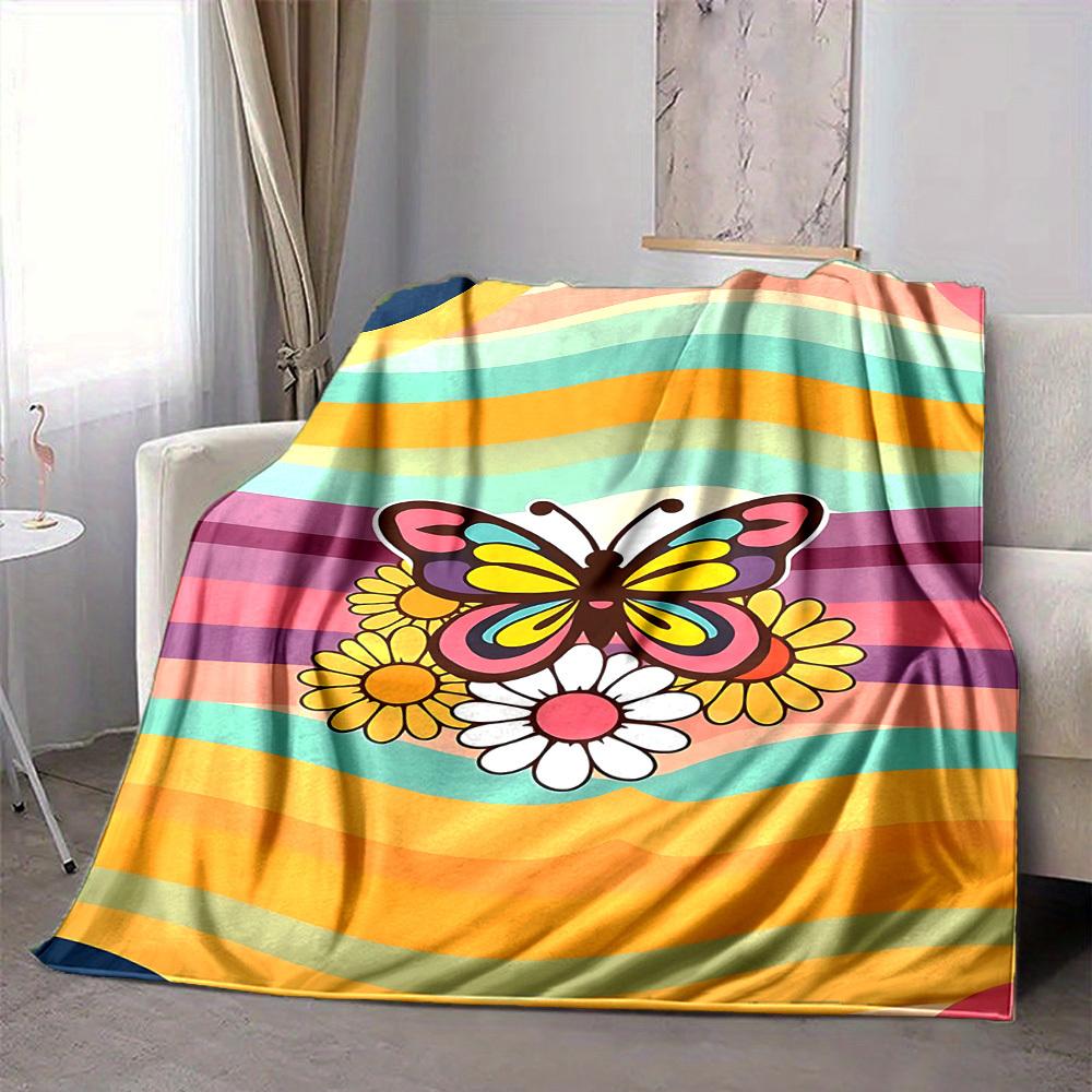 1pc Butterfly Flowers Lightweight Flannel Blanket, Comfortable and Warm Blanket, for Office and Camping Sofa Bed, Livingroom165