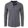 European and American Style Men’s Solid Waffle Henley Shirt Long Sleeve T-shirt Buttoned Round Neck Top