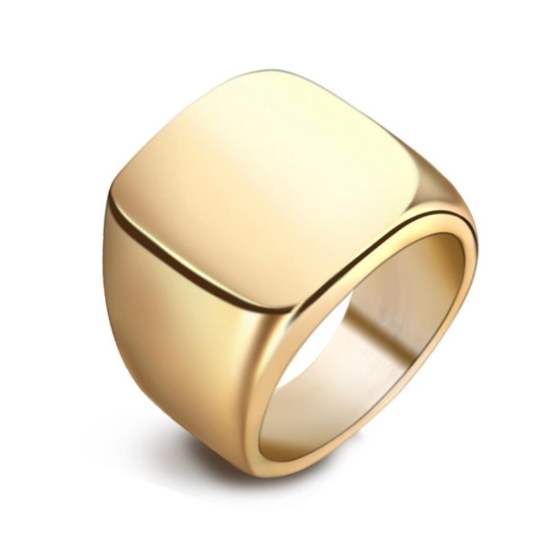 Fashion Men Black Smooth Stainless Steel Rings Glossy Signet Square Finge Rings Hiphop Punk Male Wedding Party Jewelry