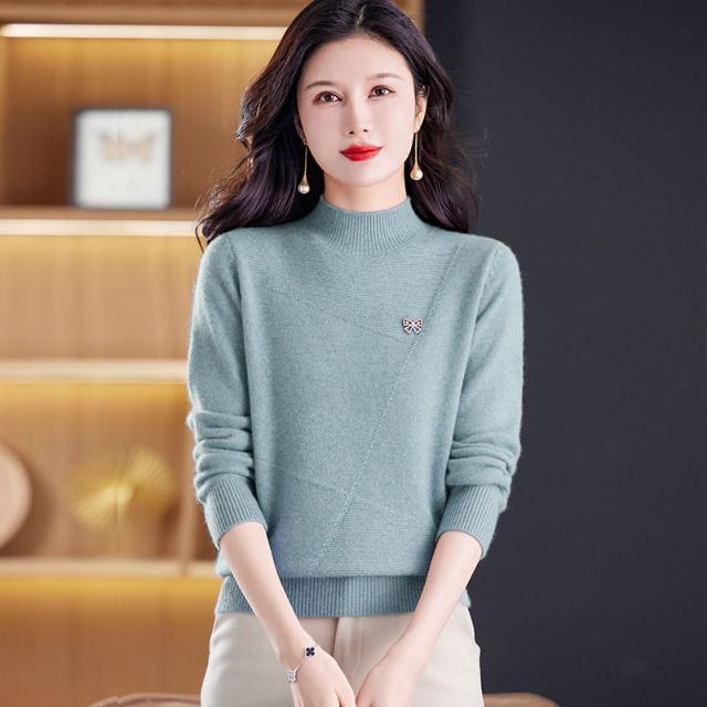 Semi-turtleneck Sweater Women's Thickened Autumn and Winter 2 New Knitted Sweater Warm Base Inner Top