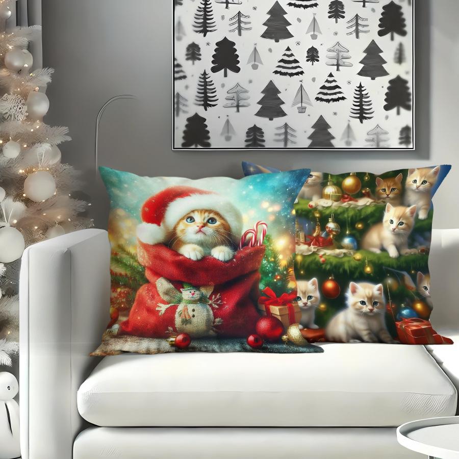 Christmas Cute Pet Series Printed Cushion Covers Super Soft Short Plush Printed Sofa Decorative Cushion Covers for Home