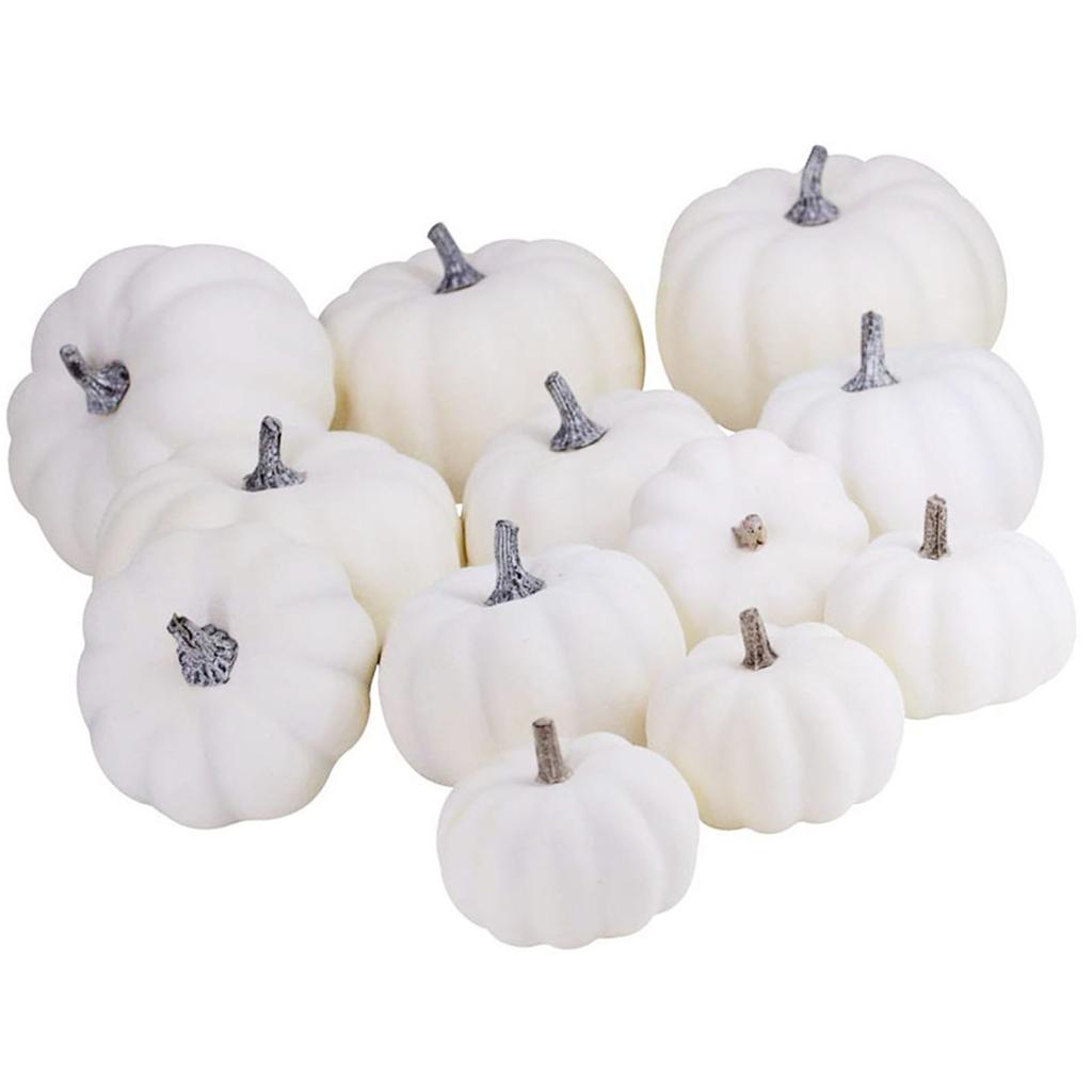 12Pcs White Artificial Pumpkins Assorted Bulk Table Decor Lifelike for All Hallows Day Fall Harvest 
