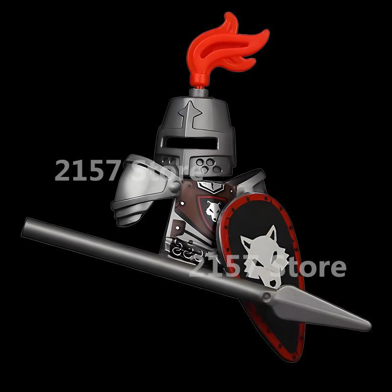 Medieval Castle Soldier Action Figures Building Block Dragon Anime Knight Accessory Warhorse Militia Helmet Shield Toy Gift S015