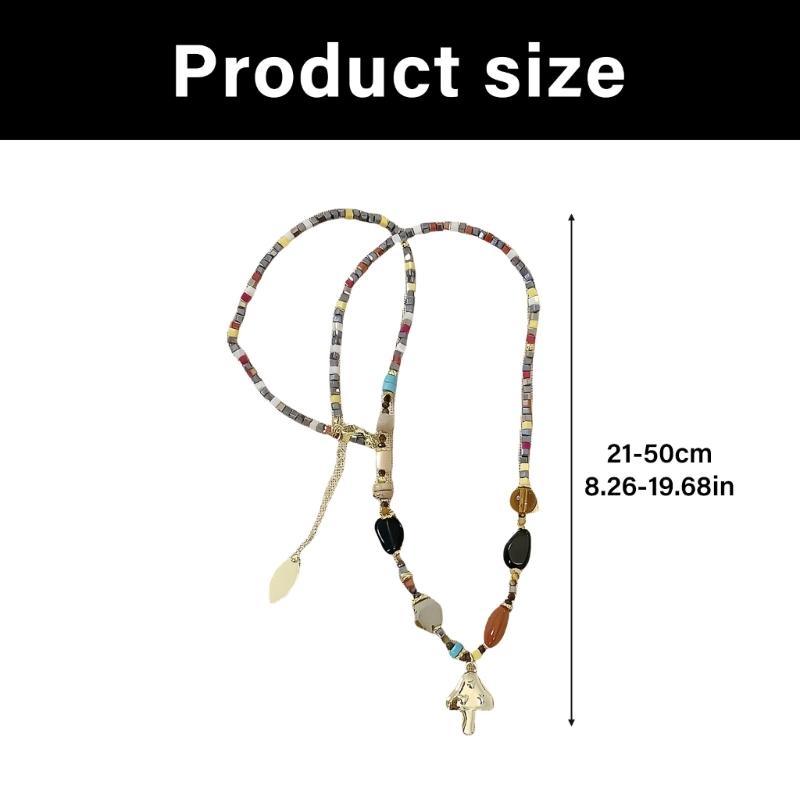 French Vintage Natural Stone Beaded Necklace Unique Sunrises Mushroom Pendant Handmade Winter Jewelry For Women Gift