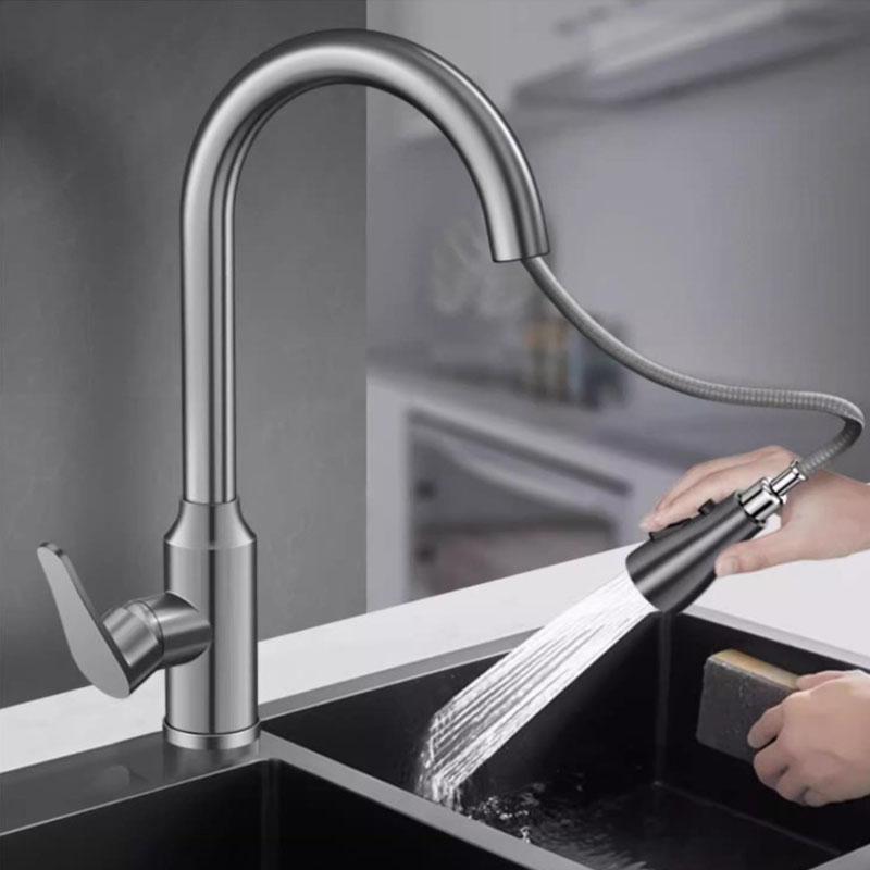 Brushed Gray Kitchen Sink Faucet Pull Down Sprayer 360 Rotate Kitchen Tap Single Lever Mixer Tap With 2 Water Modes