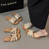 Pearl Decorated French Style Flat Slide Slippers For Women Summer Outdoor Vacation Wear