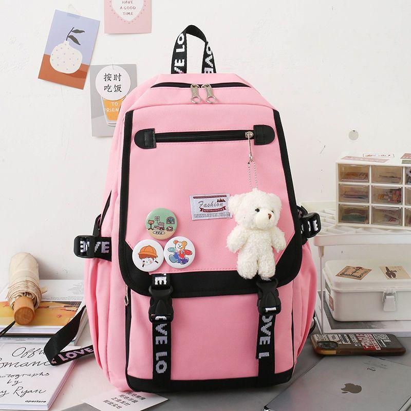 Fash Large-Capacity Primary School Junior High School Students Shoulders Backpack High School Five Sets of Multi-Compartment  Bag