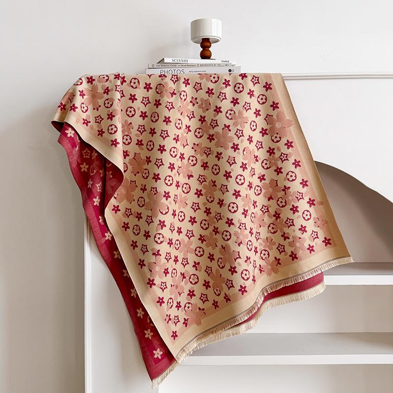 Herbst und Winter Neu Kirschblüten Schal Damen Fransen Imitat Kaschmir Verdickt Warmer Schal Eleganter Schal