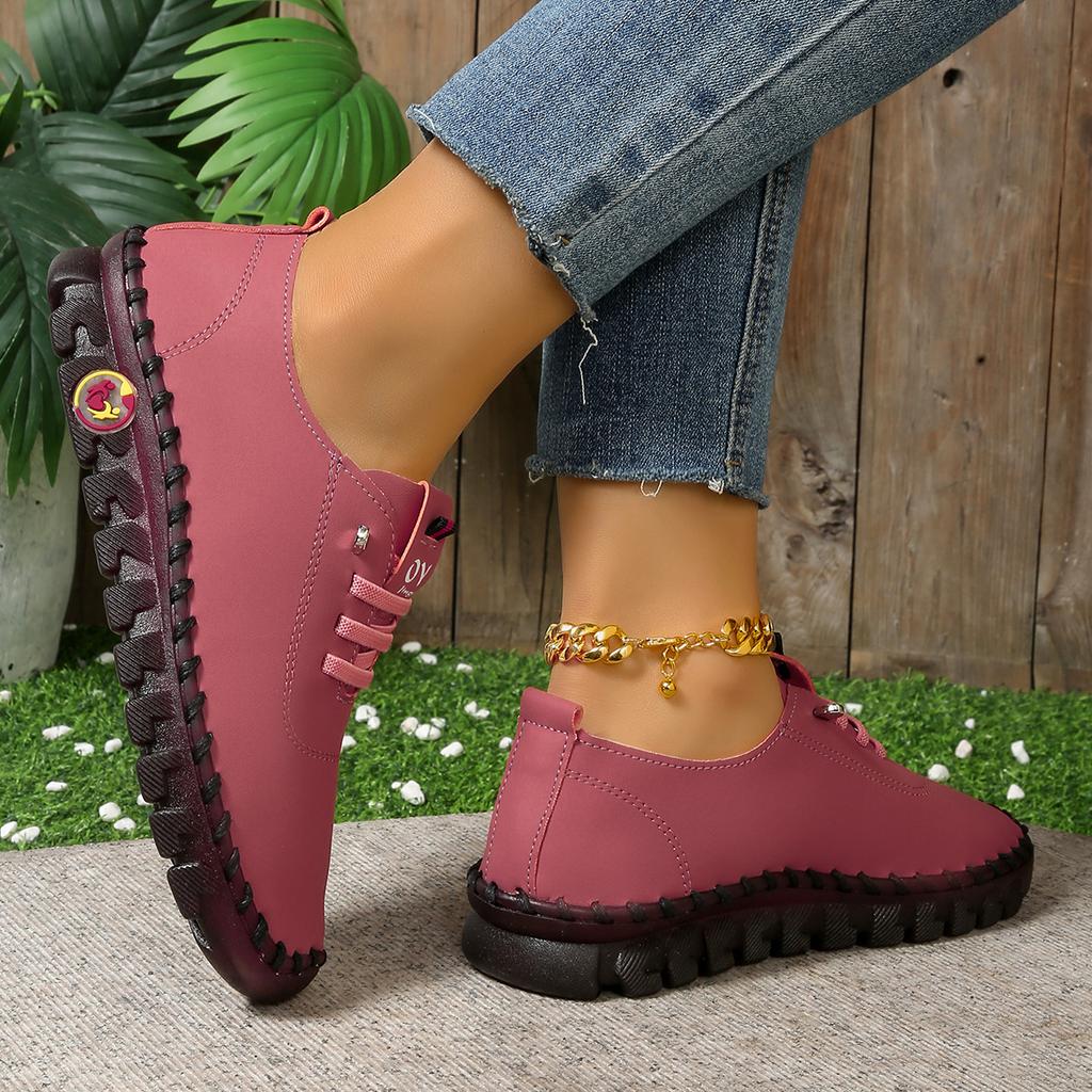 Zachtzoolleren schoenen met runderspierzolen, Comfortabele rode schoenen, Lente echt leer, Eén voet, Niet vermoeiende enkelschoenen