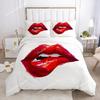 Sada povlečení na přikrývku Red Lips Queen Polyester Love Twin Sexy téma Dospělý pár Povlak na přikrývku 3D Otisk rtů Prošívaný povlak