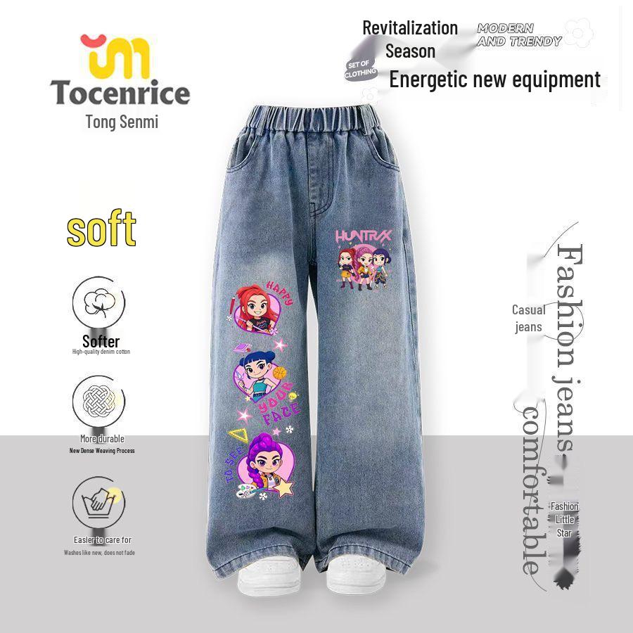 Voyex Kpop Monster Hunter Meisjesgroep Kinder Jeans - 2025 Lente/Herfst Trendy Rechte Pijp Casual Meisjes Broek Size 160 (Height up to 155cm)
