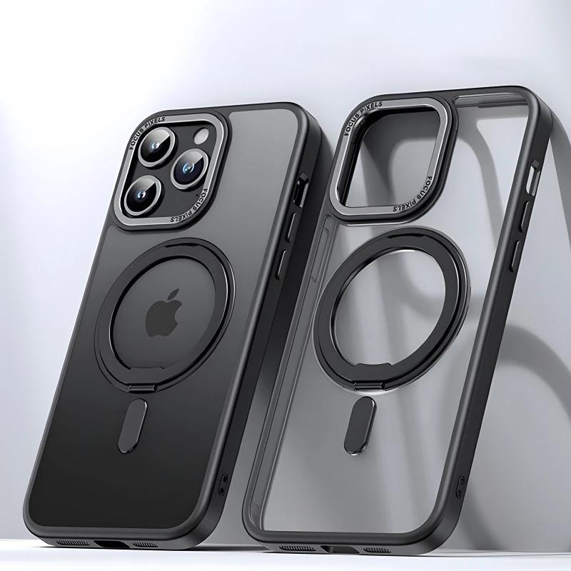 360° Rotation Metal Ring Holder For Magsafe Wireless Charging Case For iPhone 15 14 13 12 11 Pro Max Plus Transparent Back Cover