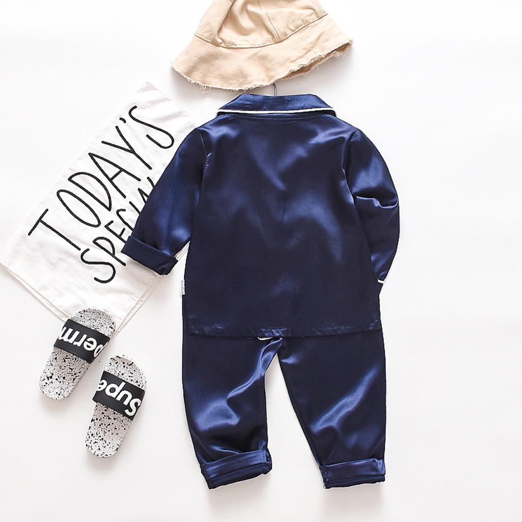 Kleinkind Baby Jungen Langarm Solid Tops + Hosen Pyjamas Nachtwäsche Outfits