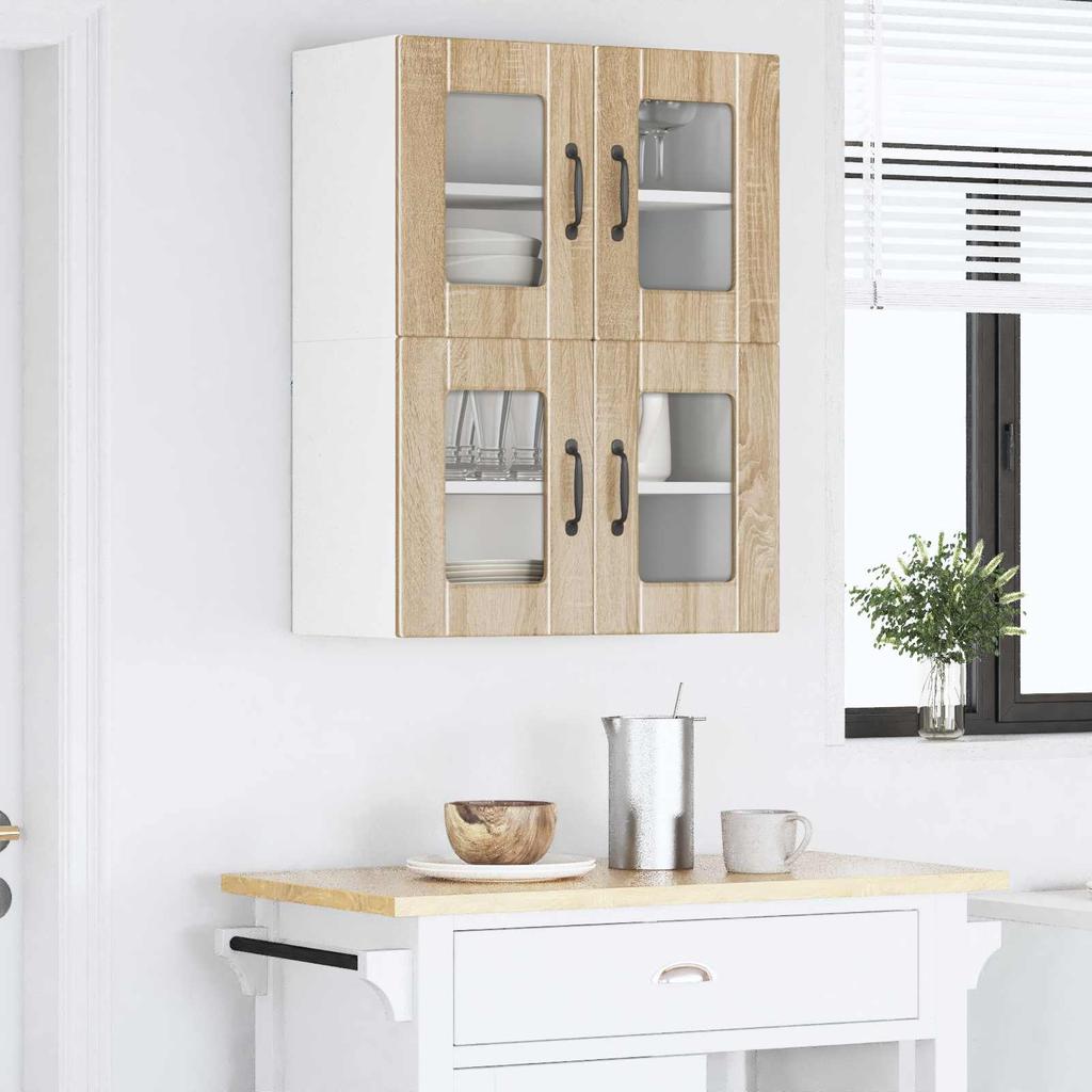 Wall Mounted Glass Cabinet PORTO Sonoma Oak 60 x 31 x 40 cm