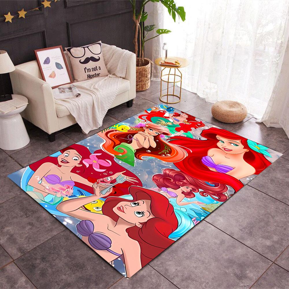 Underwater Mermaid Adventure Disney Cartoon Theme Anti-Slip Rug - Polyester, Home Decor, Suitable for Bedrooms, Living Rooms, Doorways, and Studios