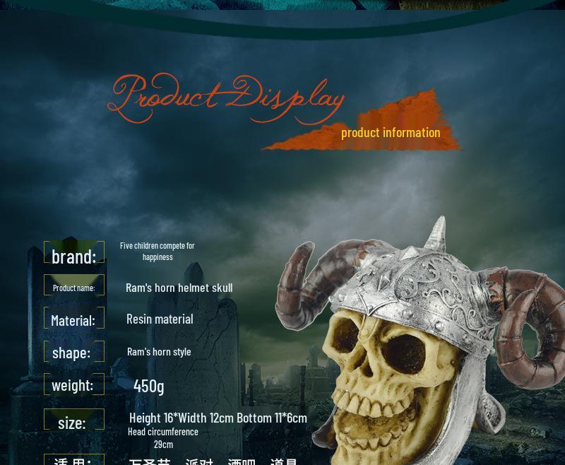 Halloween KTV & Escape Room Skull Decor: Big Horned Skull Props