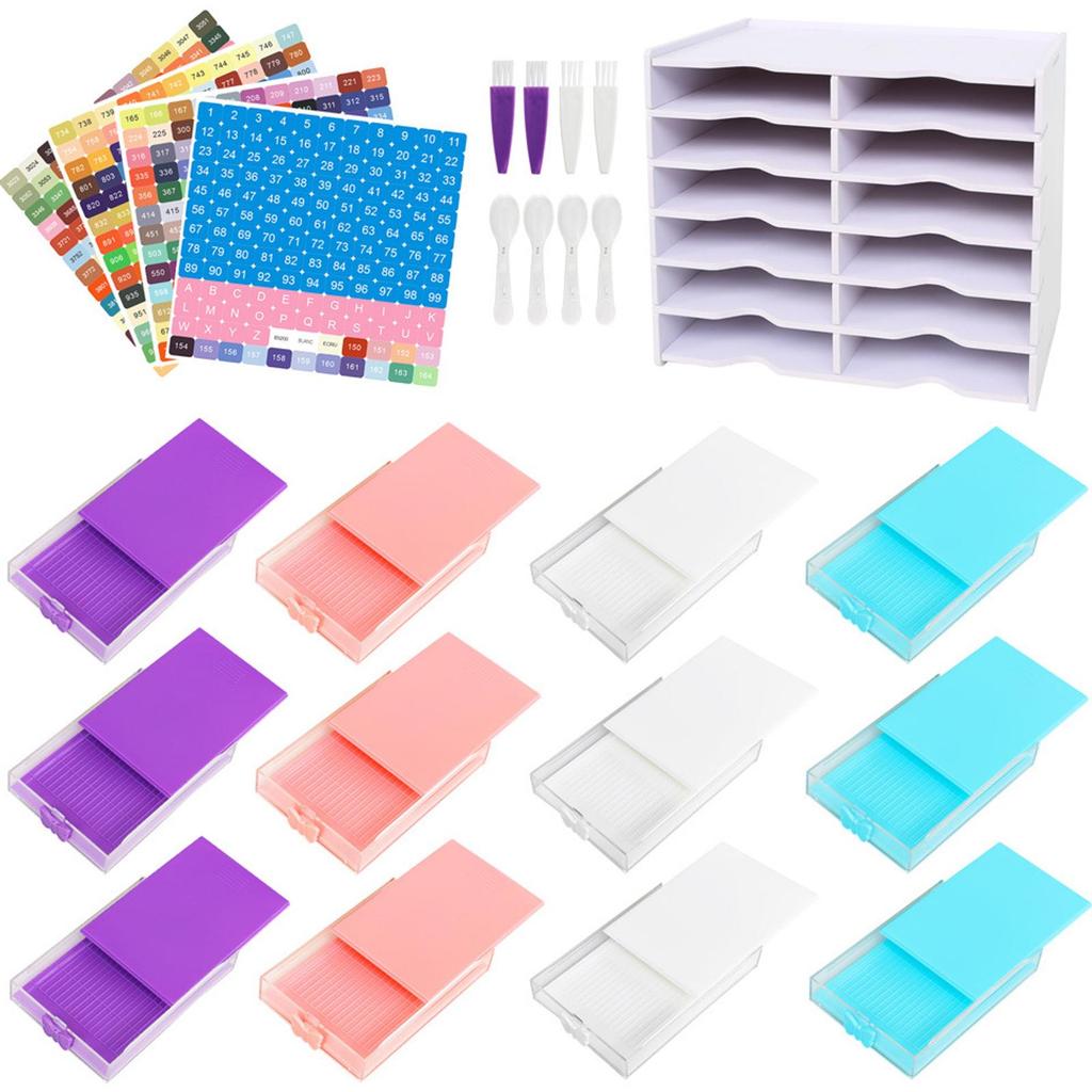 12 Grids Diamond Painting Organization Set with Point Drill Trays Diamond Painting Tray Organizer for  Diamond Layout
