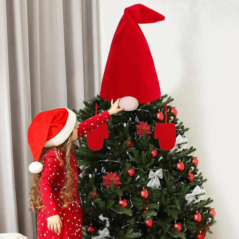 Christmas Set Red Tree Top Hat Nose Glove Decorations Merry Christmas Tree Decor Household Party Decor Home
