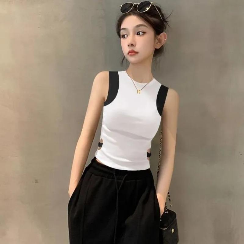 

New Summer Black Sleeveless Vest Suspender Women s Stitching Design Niche Thin Inner Top S белый