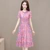 2026 Summer Floral Print Chiffon Dress: Young Mother's Slimming Short Sleeve Skirt